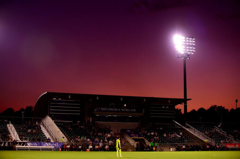 Fort Lauderdale CF goalkeeper Luis Zamudio stands near midfield during during the game against NCFC on Saturday, June 5, 2021 at WakeMed Soccer Park. Fort Lauderdale won 2-1.