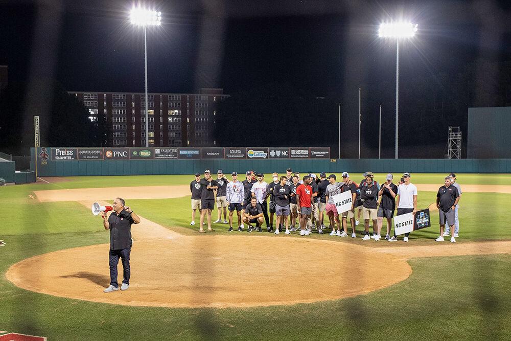The Wolfpack baseball team greets fans on Friday, June 26, 2021 after its return from the College World Series at Doak Field at Dail Park.