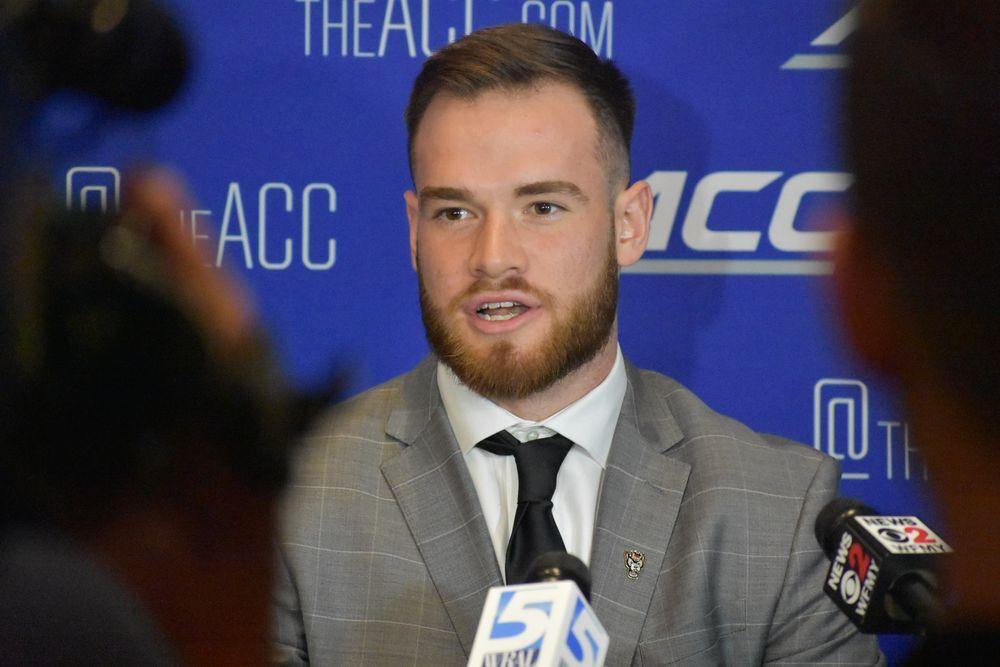 Redshirt sophomore quarterback Devin Leary answers questions during the 2021 ACC Football Kickoff at the Westin Hotel in Charlotte, North Carolina on July 22, 2021.