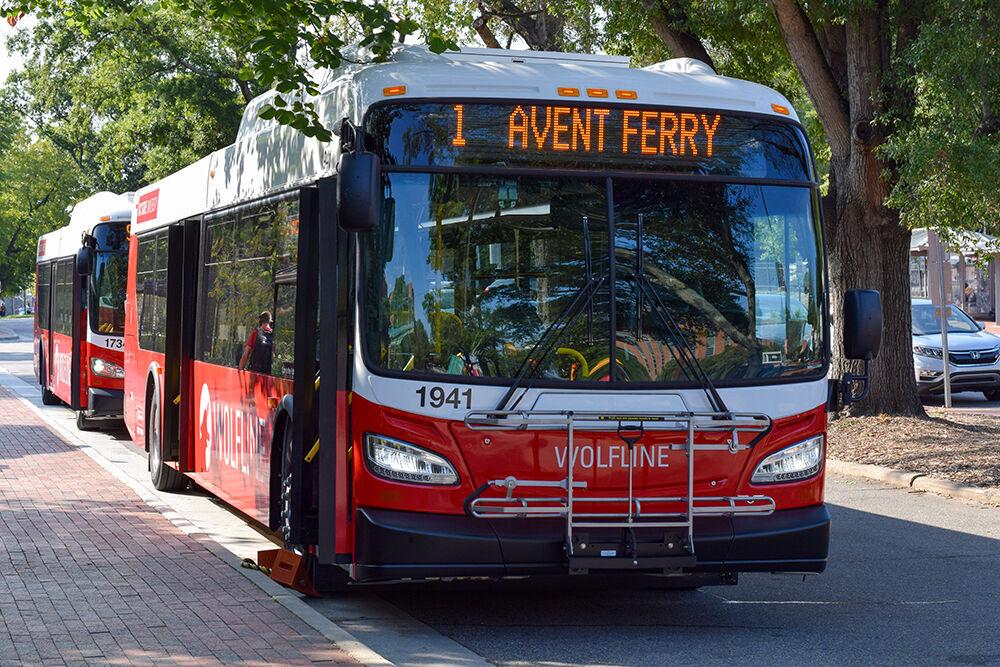 Wolfline bus is seen at Hillsborough Street on Wednesday, September 25, 2019. Wolfline is NC State University Campus transit service which is also fare-free to the general public.