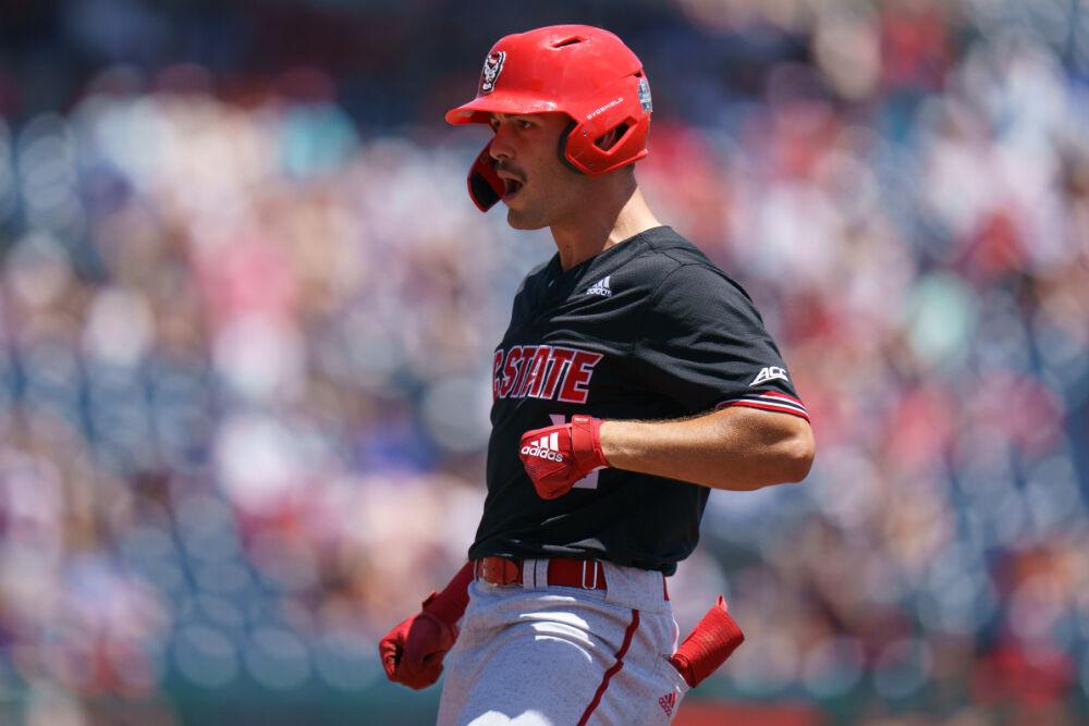 OMAHA, NE - JUNE 19: NC State against Stanford during the Division I Baseball Championship held at TD Ameritrade Park on June 19, 2021 in Omaha, Nebraska. (Photo by Mark Kuhlmann/NCAA Photos via Getty Images)