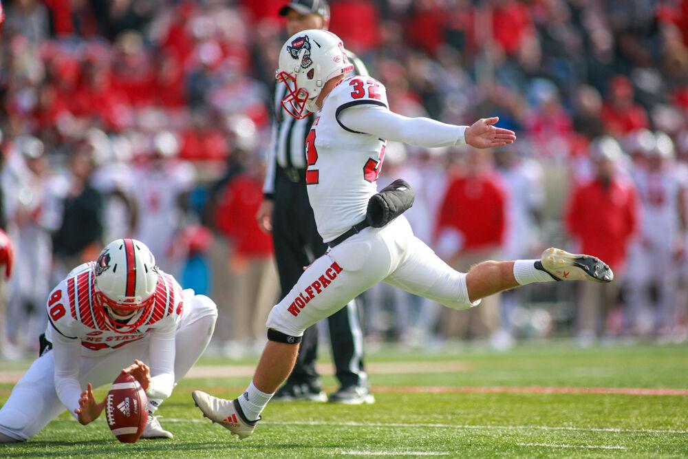 Freshman kicker Christopher Dunn goes for an extra point during the 52-10 rout of Louisville on Saturday, Nov. 17, 2018, in Cardinal Stadium.