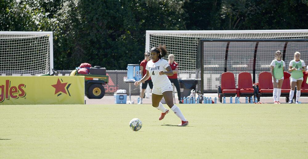 Sophomore forward Leyah Hall-Robinson has possesion of the ball on Sunday, Set. 26, 2021 at Dail Soccer Field. NC State lost to Virgina with a final score of 2-1.