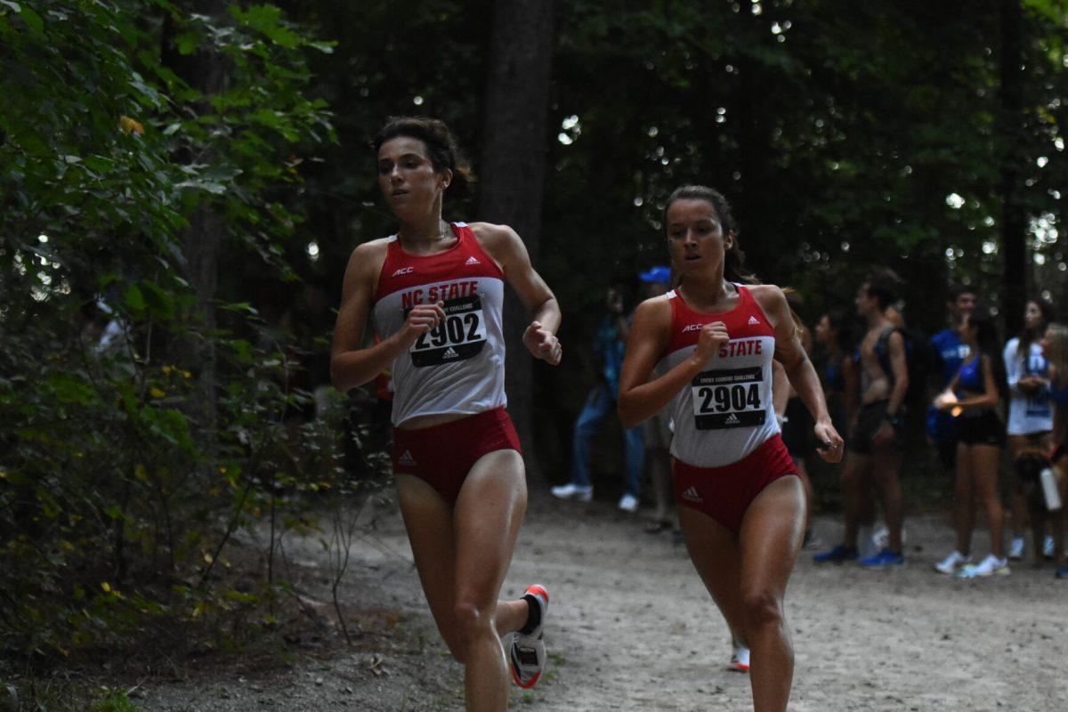 Redshirt junior Mariah Howlett and sophomore Gionna Quarzo compete in the Adidas XC Challenge at Wake Med Soccer Park on Friday, Sept. 17. Howlett and Quarzo finished 10th and 14th respectively with times of 17:25.6 and 17:43.6.