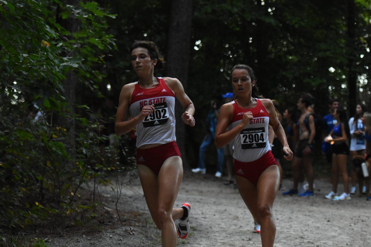 Redshirt junior Mariah Howlett and sophomore Gionna Quarzo compete in the Adidas XC Challenge at Wake Med Soccer Park on Friday, Sept. 17. Howlett and Quarzo finished 10th and 14th respectively with times of 17:25.6 and 17:43.6.