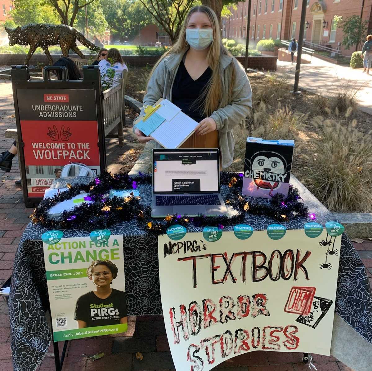 Alyssa Crouson is pictured at NCPIRG's outreach event in Wolf Plaza on Oct. 18, 2021.