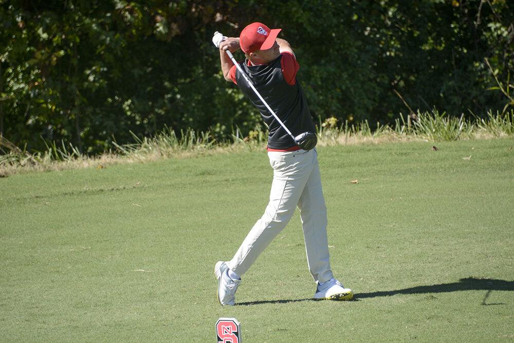 Graduate student Tim Bunten tees off during the Wolfpack Intercollegiate on Oct. 16, 2021 at Lonnie Poole Golf Course. Bunten tied for 22nd overall with an even-par finish. The NC State men's golf team won the tournament with a combined score of 17-under par.&#160;