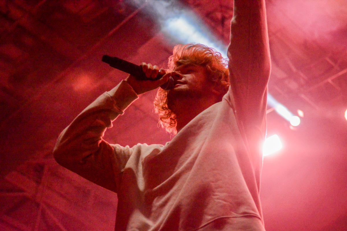 Yung Gravy interacts with the crowd on Thursday, Oct. 14, 2021 at the packHOWL event at Reynolds Coliseum. He performed following another rapper, Duckwrth.