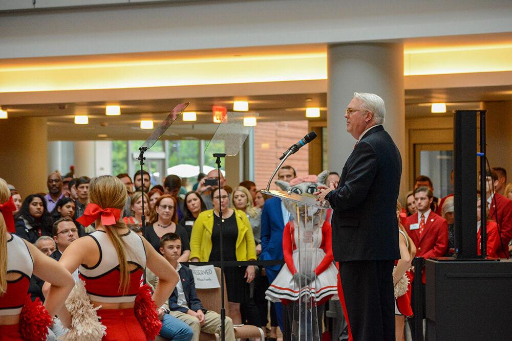 Chancellor Randy Woodson speaks at the 2018 Fall Chancellor's Addres on Friday, Nov. 2, 2018, in Talley Student Union during Red and White Week. During the address, the chancelor talked about his pride in the excelency of NC State student body and the high rankings NC State has been achieving.