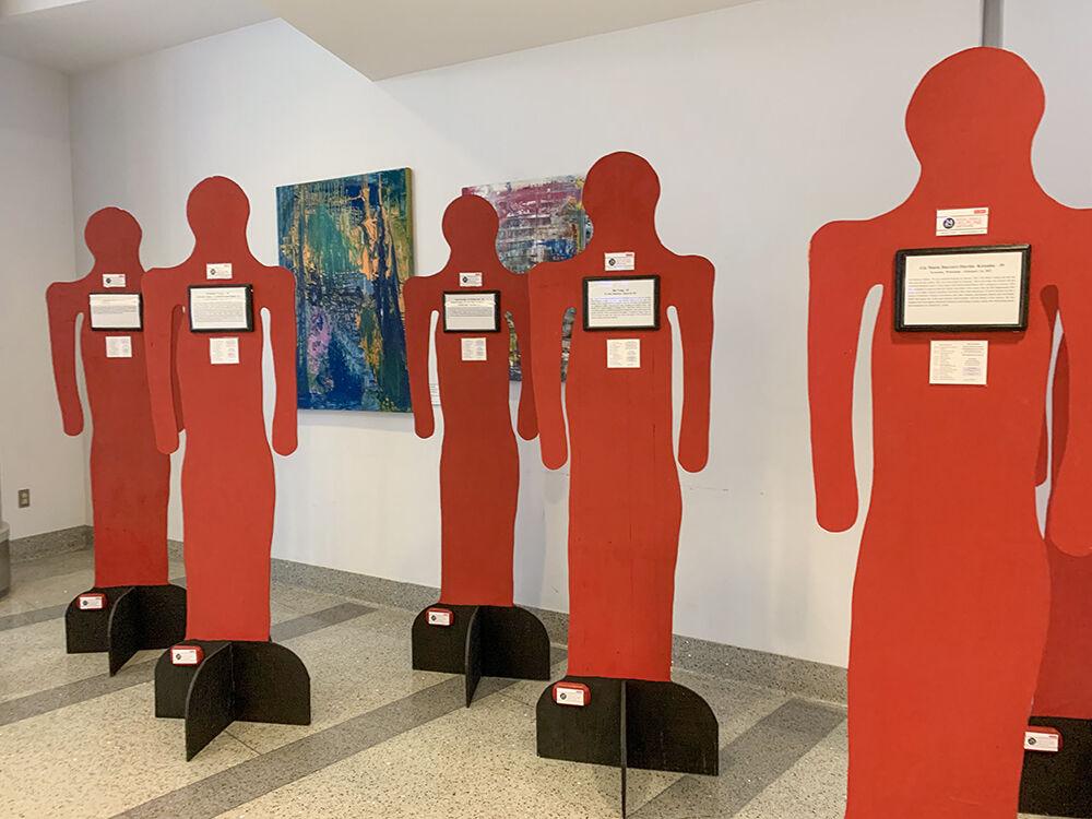 The Silent Witness Project display stands in Talley Tuesday, Oct. 12, 2021. The project is a memorial to victims of domestic and dating violence. Each witness carries a plaque with the story of an individual who was murdered as a result of domestic and dating violence.