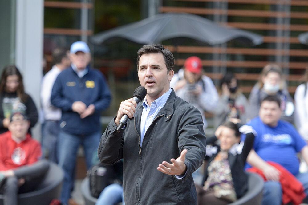 Democratic Senate candidate Jeff Jackson introduces himself and his views at his town hall on Stafford Commons on Wednesday, Nov. 3, 2021. Jackson spoke on topics such as gun control, healthcare, cannabis regulation, immigration and more.