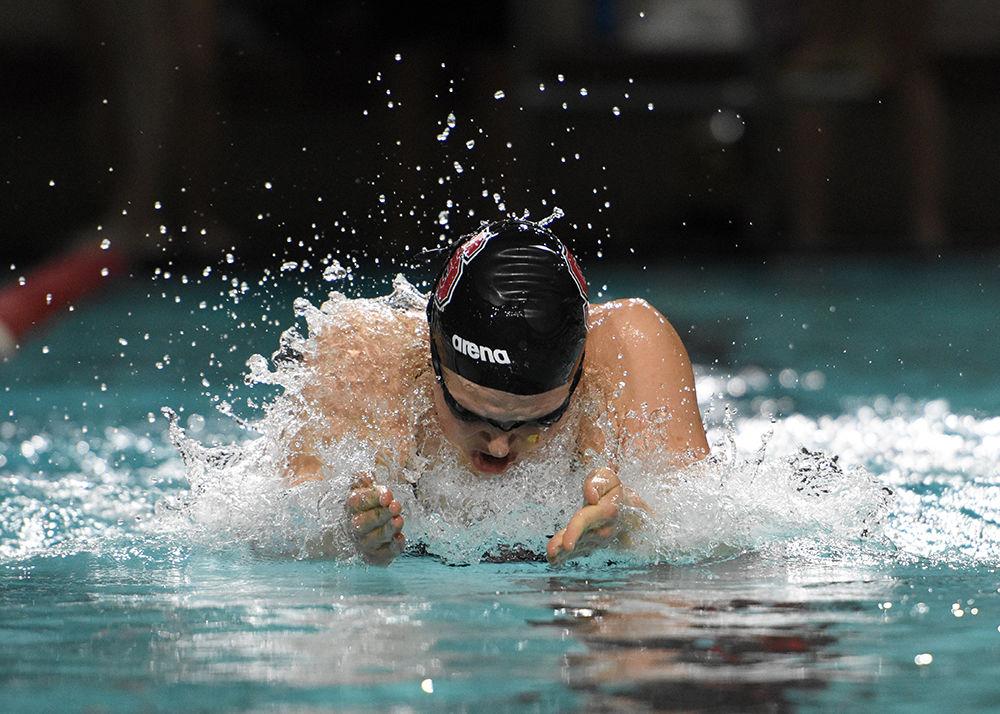 Sophie Hansson, a freshman from Helsingborg, Sweden, swims in the 100-yard breaststroke against University of Virginia on Jan. 26 at Casey Aquatic Center. Hansson had a final time of 59.77, helping the Wolfpack beat the UVA women&#8217;s swim team 167-127.
