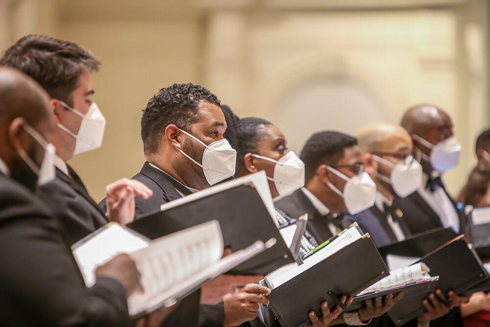 Baritone soloist Jonathan Green performs Every Time I Feel The Spirit with the American Spiritual Ensemble during an NC State LIVE presentation in the Holy Name of Jesus Cathedral on Thursday, Jan. 27, 2022. The ensemble has a mission to preserve and celebrate the tradition of the American Negro spiritual.