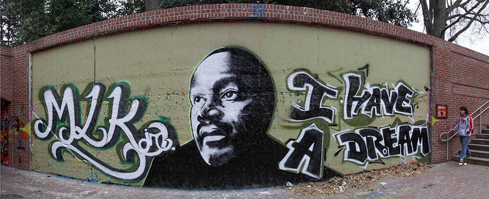 A graffiti painting outside the Free Expression Tunnel on Monday, Jan 16, 2011 depicting Martin Luther King Jr. as well as his famous speech, "I have a dream."&#160;