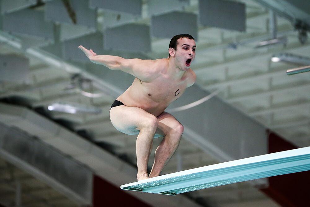 NC State sophomore Matt Sexton competes in the 3m dive during the NC State Wolfpack's swimming and diving meet against the Duke Blue Devils on Saturday, Jan. 15, 2022.&#160;The Pack men beat the Blue Devils 167-56.