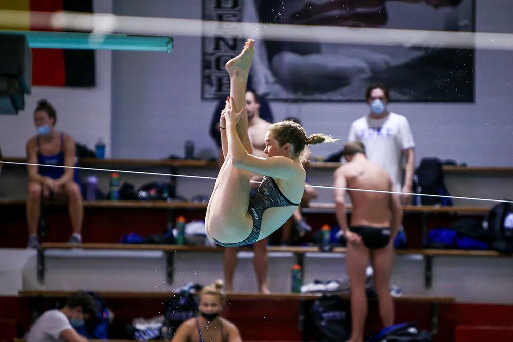 NC State freshman Ashton Zuburg competes in the women's 1m dive during the NC State Wolfpack's swimming and diving meet against the Duke Blue Devils on Saturday, Jan. 15, 2022.&#160;The Pack women beat the Blue Devils 139-87.