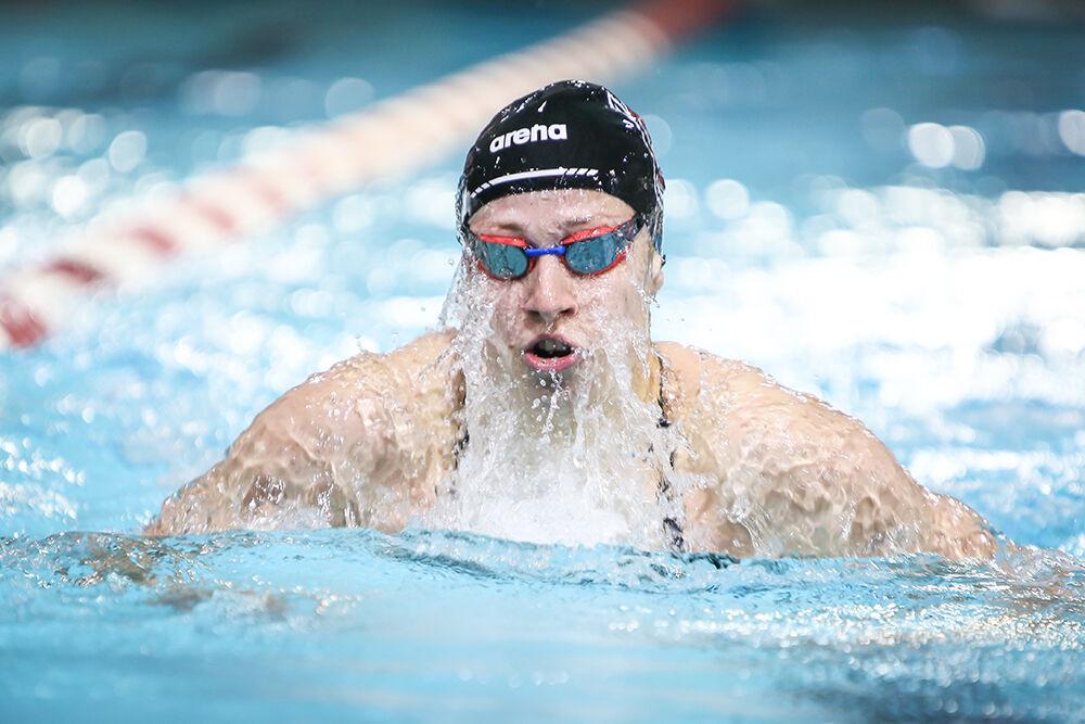 NC State senior Andrea Podmanikova competes in the women's 100-yard breaststroke during the NC State Wolfpack's swimming and diving meet against the Duke Blue Devils on Saturday, Jan. 15, 2022. Podmanikova won the race with a time of 1:01.97.&#160;The Pack women beat the Blue Devils 139-87.