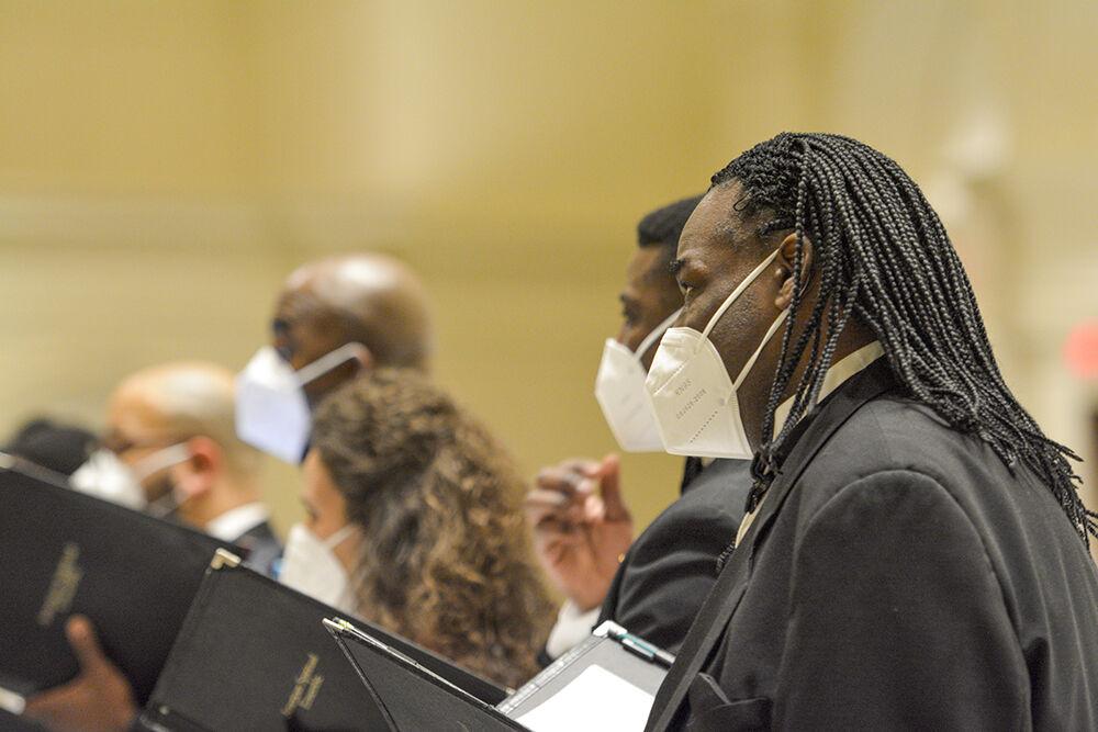 Bass soloist Roosevelt Credit of the American Spiritual Ensemble performs during an NC State LIVE presentation in The Holy Name of Jesus Cathedral on Thursday, Jan. 27, 2022. The ensemble has a mission to preserve and celebrate the American Negro spiritual.