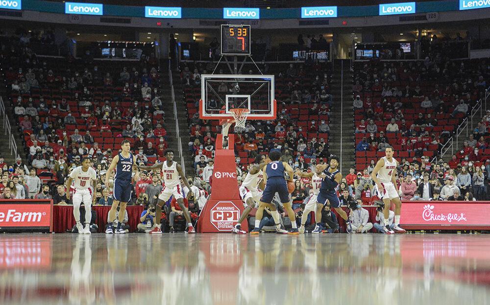 NC State plays strong defense against Virginia&#160;in the men's basketball home game at PNC Arena on January 22, 2022. NC State had seven steals and four blocks. NC State beat Virginia 77-63.&#160;