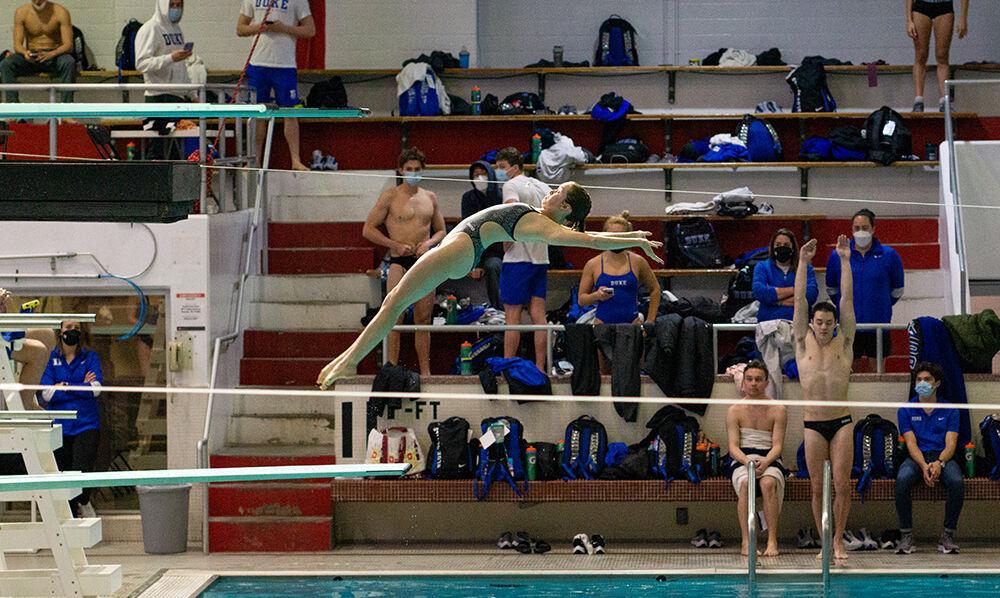 NC State freshman Ashton Zuburg competes in the women's 1m dive during the NC State Wolfpack's swimming and diving meet against the Duke Blue Devils on Saturday, Jan. 15, 2022.&#160;The Pack women beat the Blue Devils 139-87.