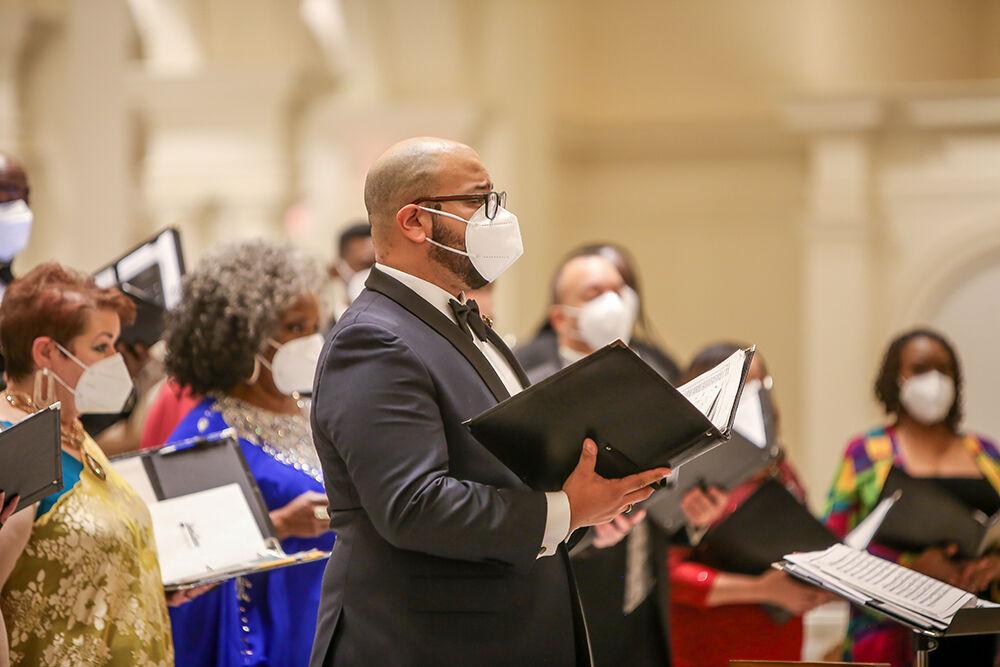 Baritone soloist Daniel Rich performs Steal Away with the American Spiritual Ensemble during an NC State LIVE presentation in the Holy Name of Jesus Cathedral on Thursday, Jan. 27, 2022. The ensemble has a mission to preserve and celebrate the tradition of the American Negro spiritual.