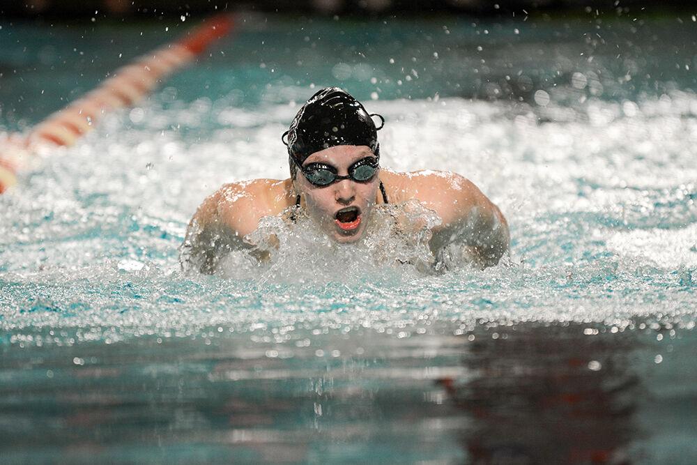 NC State senior Maddie Smith competes in the 100-yard breaststroke during the NC State Wolfpack's swimming and diving meet against the Duke Blue Devils at the Casey Aquatic Center on Saturday, Jan. 15, 2022.&#160;The Pack women beat the Blue Devils 139-87.