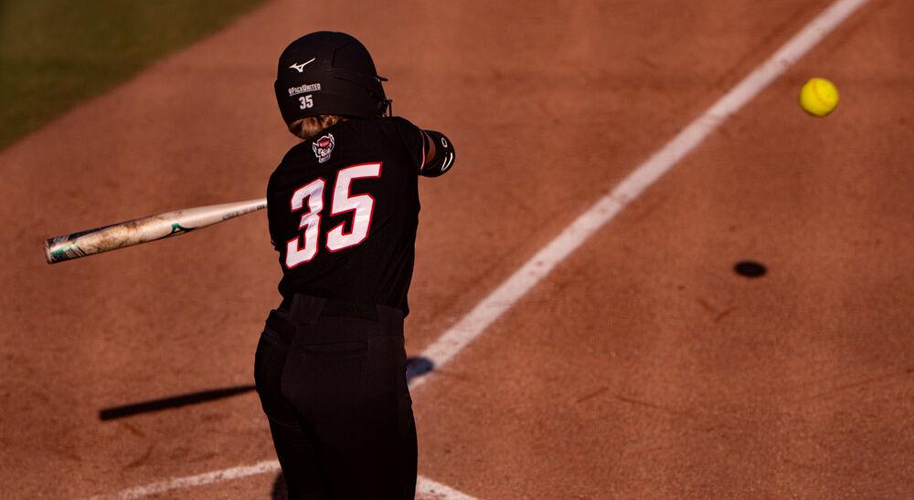 Freshman utility player Gracie Roberts bats against Duke on Saturday, May 8, 2021 at Dail Softball Stadium. The Wolfpack lost the first game of the doubleheader 7-0.