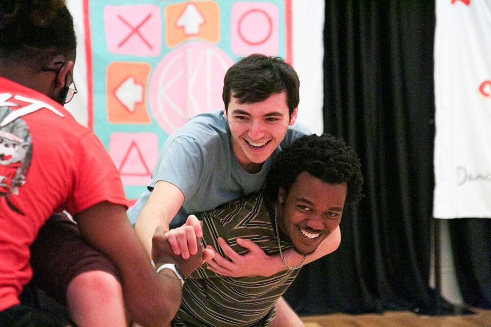 Taevon Roach, a second-year in integrated neurobiology, carries Joey Romaine, a third-year in psychology, on his back on Saturday, March 6, 2022 at the Dance Marathon. The Dance Marathon was a 12-hour event meant to raise money for Duke Children's Hospital. Romaine said, "I'm here to help children and their families have more accessible and comfortable healthcare."