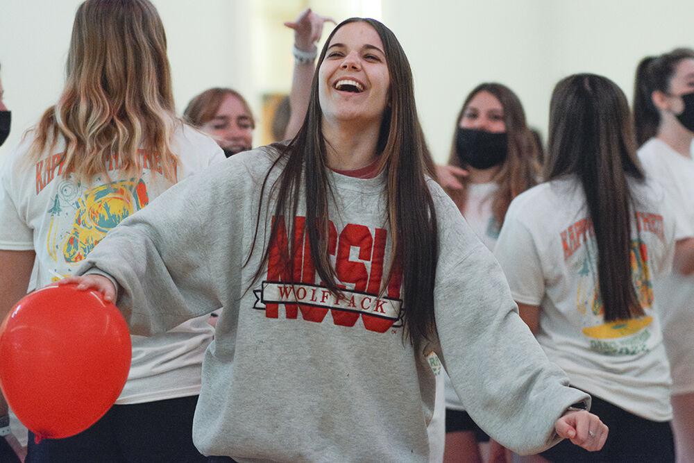 Peyton Shue, a second-year in industrial engineering, dances in Talley Student Union during the Dance Marathon on Saturday, March 5, 2022. This event is a fundraiser for Duke Children's Hospital where participants dance to raise money.
