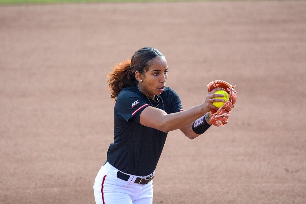 Redshirt sophomore pitcher Aisha Weixlmann pitches the ball at the game against Fairfield on Friday, Feb. 18, 2022 at Doak Field. NC State beat Fairfield 5-3.