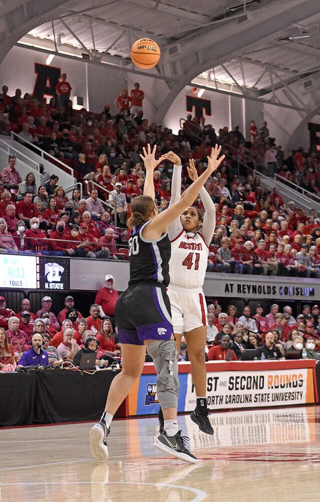 Junior center Camille Hobby shoots the ball during the second round game of the NCAA tournament against Kansas State at Reynolds Coliseum on Monday, March 21, 2022. Hobby scored 8 points and NC State beat Kansas State 89-57.