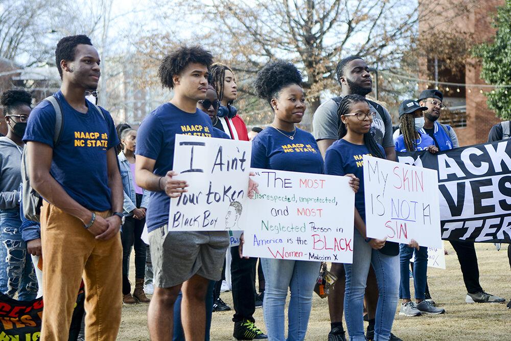 Members of the NC State's NAACP participate in the March like Martin event across campus on Friday. Feb. 25, 2022. The African American Cultural Center hosted the event to wrap up Black History Month.
