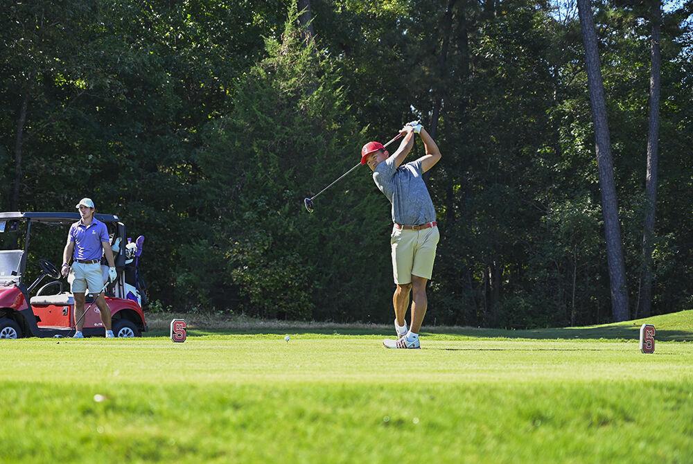 Sophomore Ethan Choi tees off during the Wolfpack Intercollegiate on Oct. 16, 2021 at Lonnie Poole Golf Course. Choi tied for 13th overall with a score of two-under. The NC State men's golf team won the tournament with a combined score of 17-under par.&#160;
