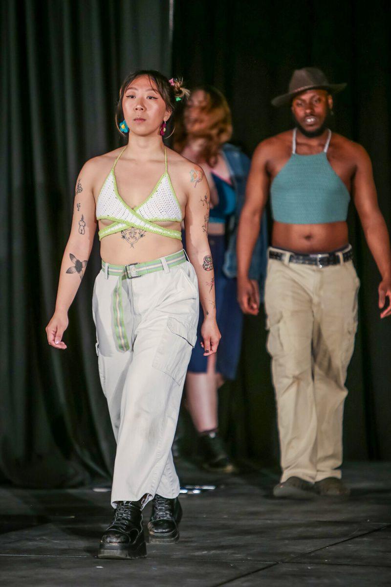 Models show off the collection of designer Dani Dalton during the 24th Annual Fashion Expos&#381;, hosted by the African American Textile Society as part of Pan-Afrikan Week, in Talley Student Union on Thursday, April 7, 2022. Dalton was one of two designers who contributed designs to the Climate Action Pre-Show portion of the event.