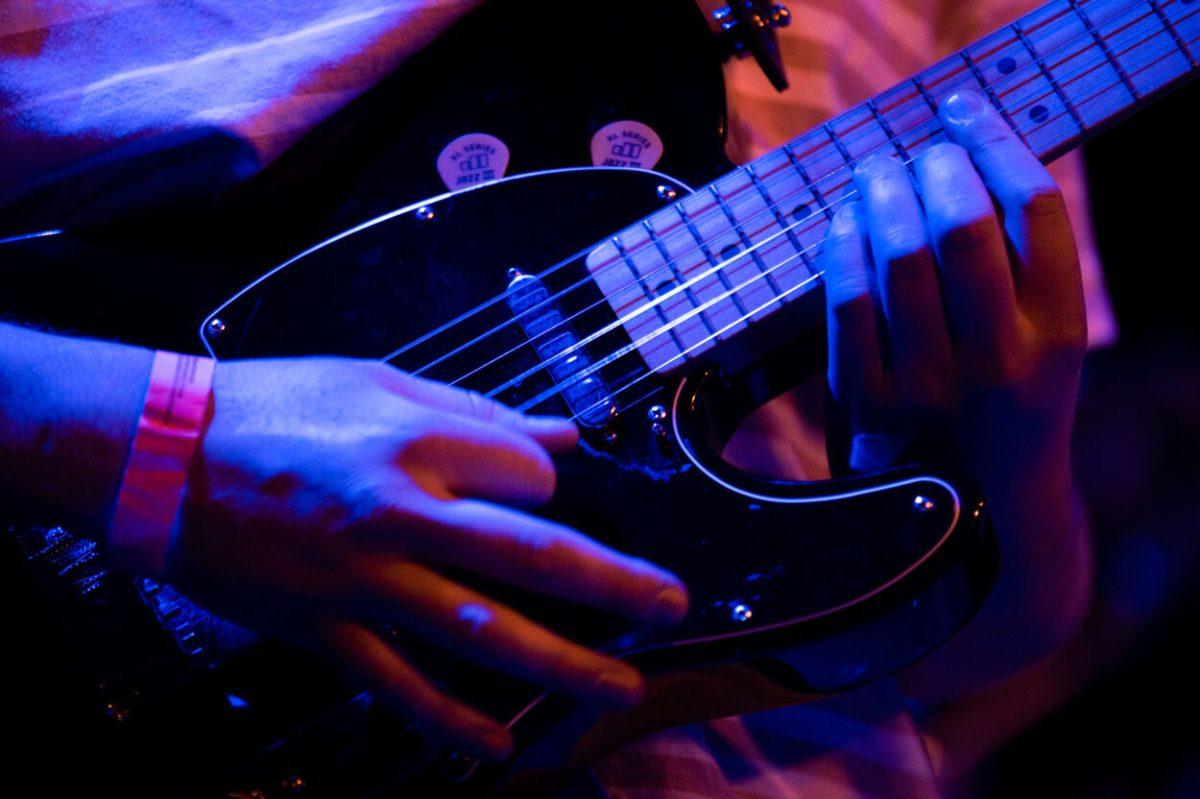 Jack O'Brien plays guitar during Raygun Superstar's performance at Motorco Music Hall in Durham, NC, on Friday,&#160;April 29, 2022.
