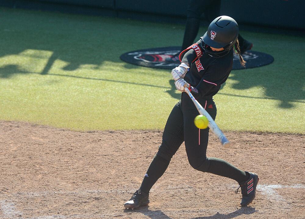 Freshman infielder Alaina Smith bats during NC State's game against Norfolk State on Wednesday, April 27, 2022 in Dail Softball Stadium. Smith hit a double during the Wolfpack's 7-1 win over the Spartans.