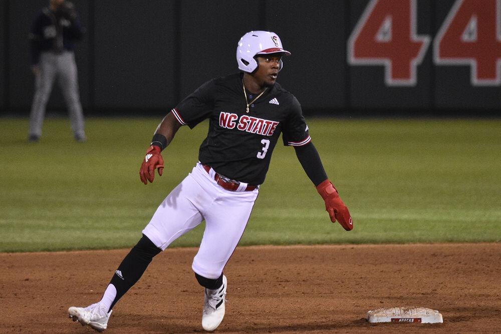 Senior outfielder Devonte Brown passes second base during the game against Georgia Tech at Doak Field on Saturday, March 26, 2022. NC State won 6-5.