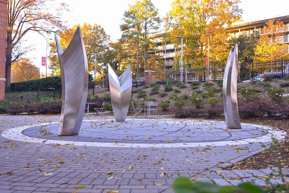 The Global Courtyard sits on NC State's North Campus by Tompkins Hall on Tuesday, Nov. 16, 2021. The Global Courtyard serves as a place to represent how the university wants to bring the world to campus.
