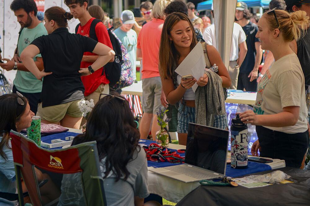 Members of Fraternity and Sorority Life talk with prospective students at the Student Involvement Fair at Stafford Commons on Friday, Aug. 26, 2022. The Department of Fraternity and Sorority Life worked to prepare students for society through a values-based fraternal experience.