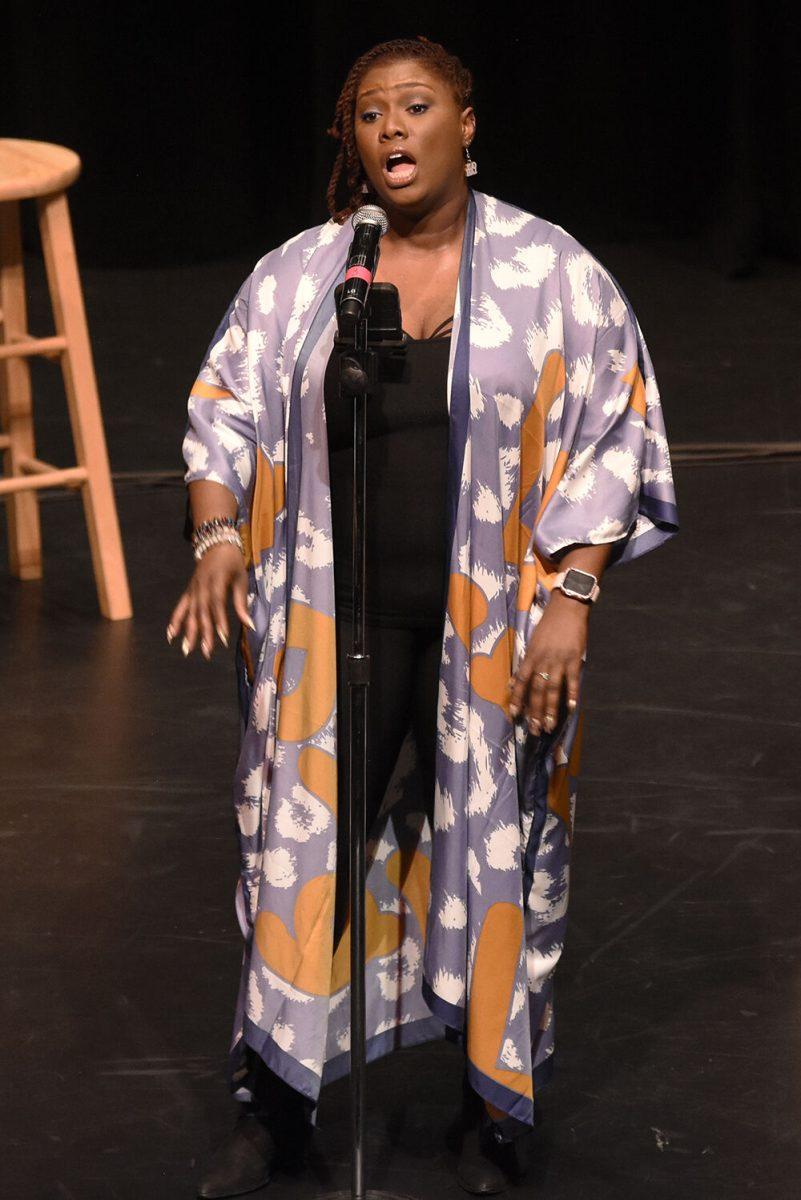 Ranky Tanky lead vocalist Quiana Parler sings on Thursday, Sept. 29, 2022 in Stewart Theatre. The Grammy award winning band performed with special guest Lisa Fischer.