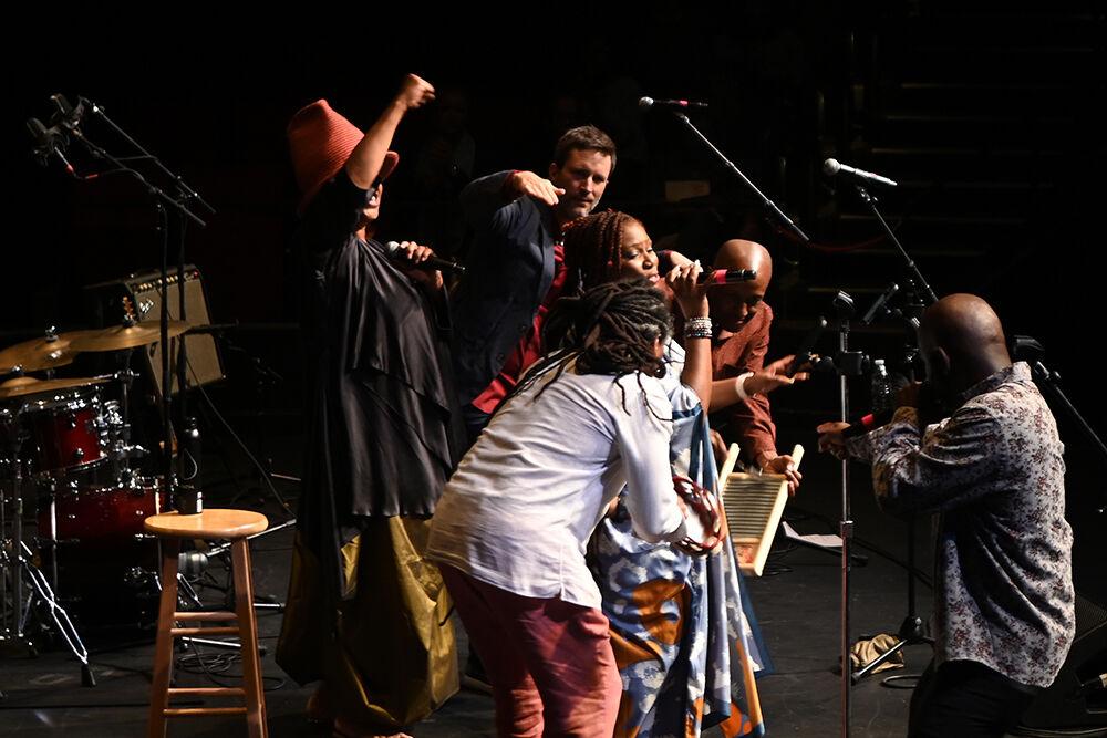 Ranky Tanky members and Lisa Fischer surround lead vocalist Quiana Parler as she performed on Thursday, Sept. 29, 2022 in Stewart Theatre. The concert featured Grammy winning band Ranky Tanky.