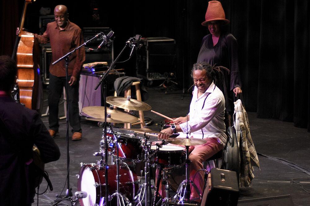 Percussionist Quentin Baxter plays a drum solo on Thursday, Sept. 29, 2022 in Stewart Theatre. The concert featured Grammy winning band Ranky Tanky and special guest Lisa Fischer.