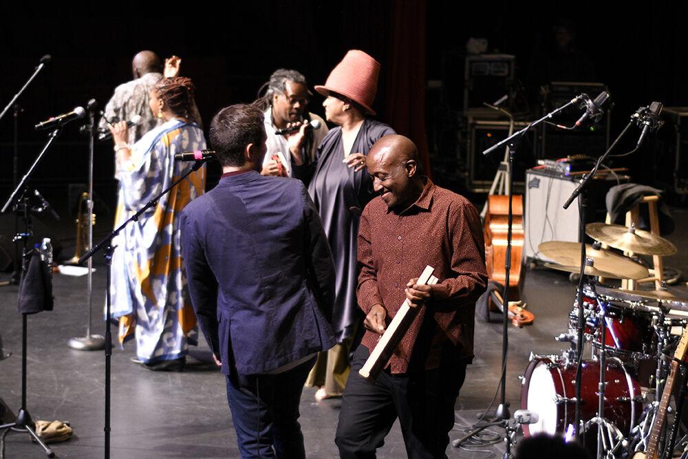 Bassist Kevin Hamilton plays the washboard on Thursday, Sept. 29, 2022 in Stewart Theatre at the Ranky Tanky Concert. The concert featured Grammy winning band Ranky Tanky and special guest Lisa Fischer.