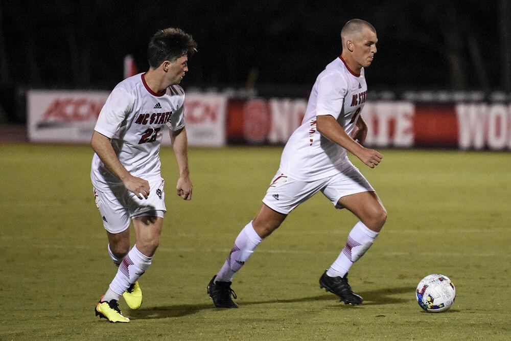 Sophomore midfielder Will Buete prepares to kick the ball during the match against Virginia Tech on Friday, Sept. 23, 2022 at Dail Soccer Field. Buete attempted one shot on the goal. NC State beat Virginia Tech 1-0.