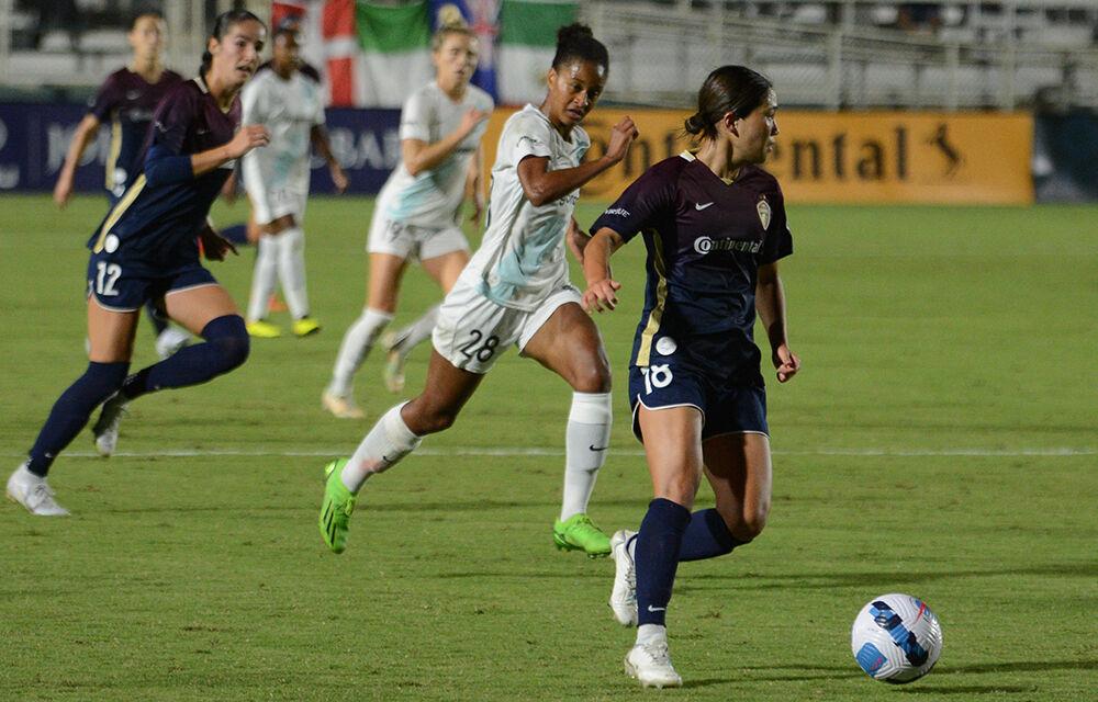 North Carolina Courage midfielder Fuka Nagano runs with the ball during the NC Courage match against Gotham FC on Saturday, Sept. 24, 2022&#160;in Sahlen's Stadium at WakeMed Soccer Park. NC Courage won the match 3-0.