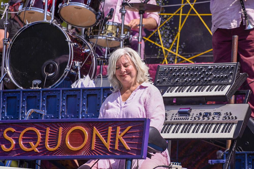 Jackie Dempsey, a member of Squonk, plays the keyboard at NC State LIVE's 50th anniversary block party on Sunday, Sept. 18, 2022 at Stafford Commons. NC State LIVE celebrated its 50th anniversary with live music, student performances, interactive art and cake.