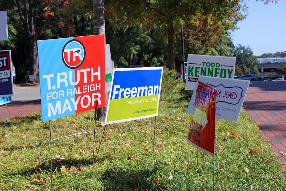 Political campaign signs sit outside of Talley Student Union on Tuesday, Oct. 25, 2022. Candidates vying for various political offices hope to catch the eye of students with their signs during the voting period.