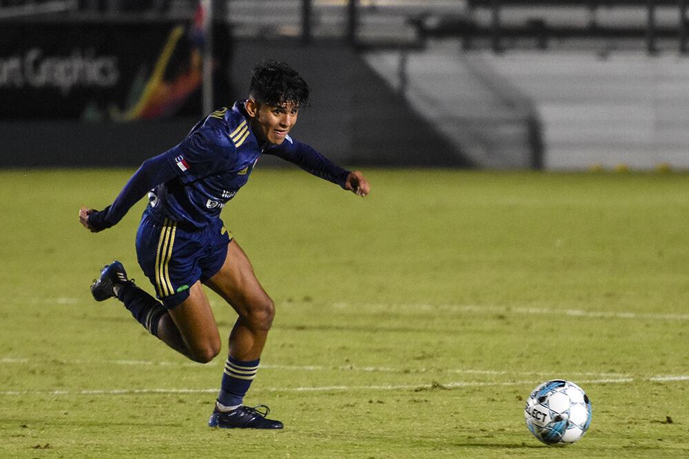 NCFC midfielder Nicolas Rincon races to the ball during the match against Union Omaha on Saturday, Oct. 1, 2022 in Sahlen's Stadium at WakeMed Soccer Park. Rincon made 25 passes and won four duels. NCFC tied the match 1-1.