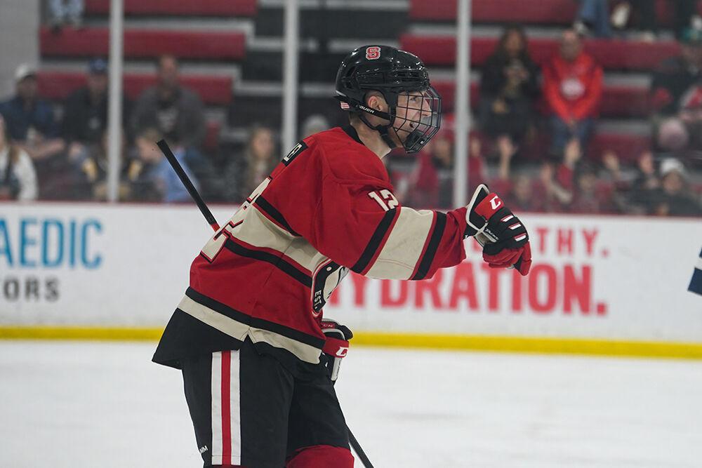 Senior forward Matt Miller celebrates goal in game against UNC-Wilmington on Friday, Oct. 15, 2022 at Wake Competition Center. Miller scored one goal. The Icepack won against the Seahawks 4-1.