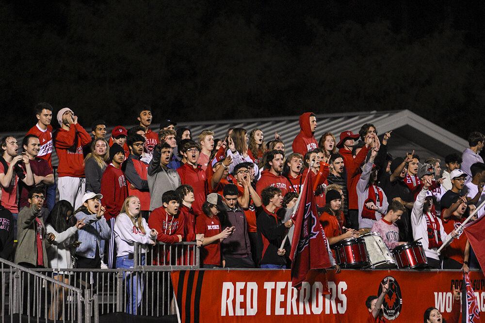 The Red Terrors cheer on the NC State men's soccer team during the match against UNC-Chapel Hill on Oct. 14, 2022 at Dail Soccer Field. NC State tied 2-2 with&#160;UNC-Chapel Hill.